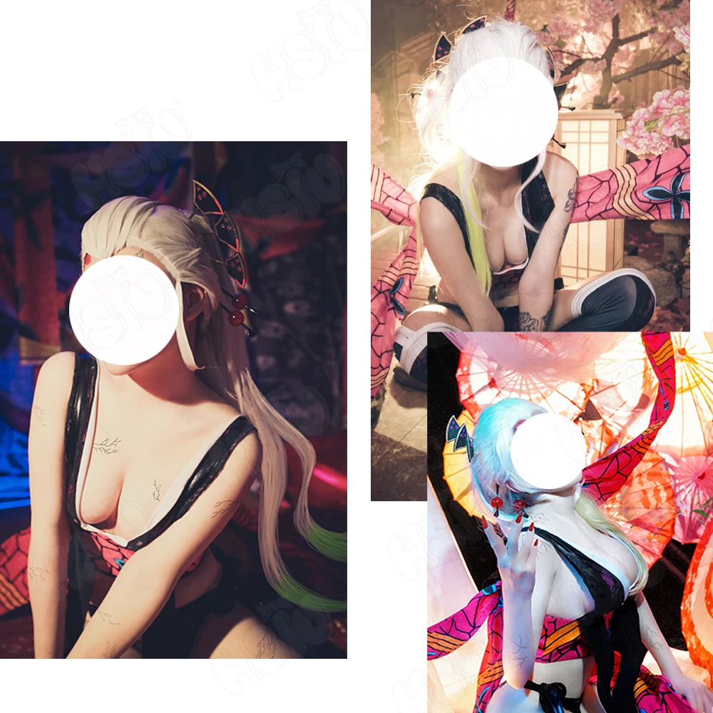 Женский длинный парик для косплея аниме рассекающий демонов бирюзовый с