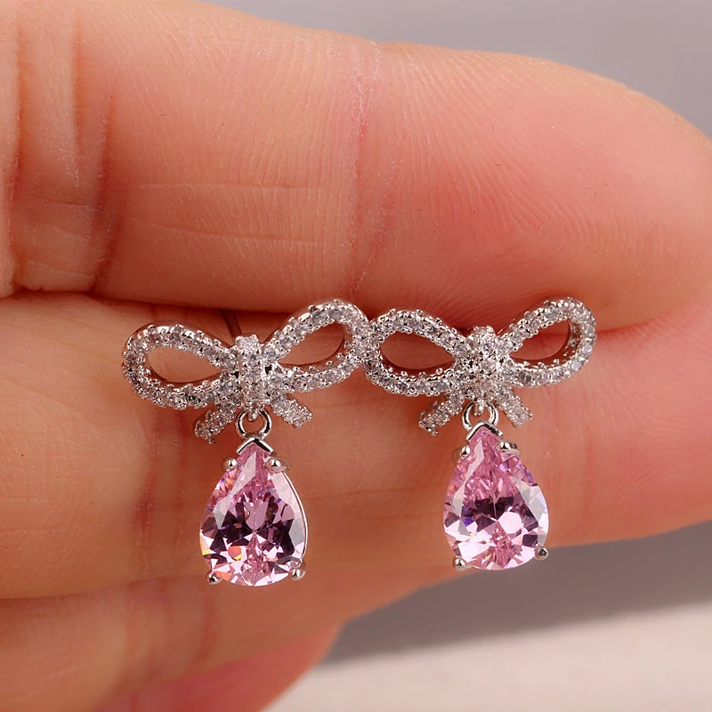 

DIY Set 3A Zircon Unusual Earrings For Women 2021 Trends Fashion White Copper S 925 Silver Needle BowKnot Stud Earrings Korea