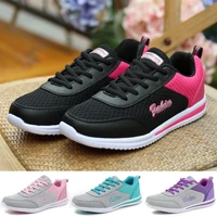 womens vulcanize shoes splicing mesh flat casual shoes mixed colors walking shoes female youth sneakers lace up breathable soft