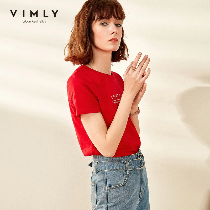 Женская хлопковая футболка с короткими рукавами Vimly Повседневная Свободная