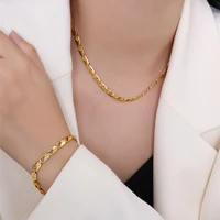 2021new luxury stainless steel gold womens neck chain necklace bracelet set fashion clavicle choker necklace for women jewelry