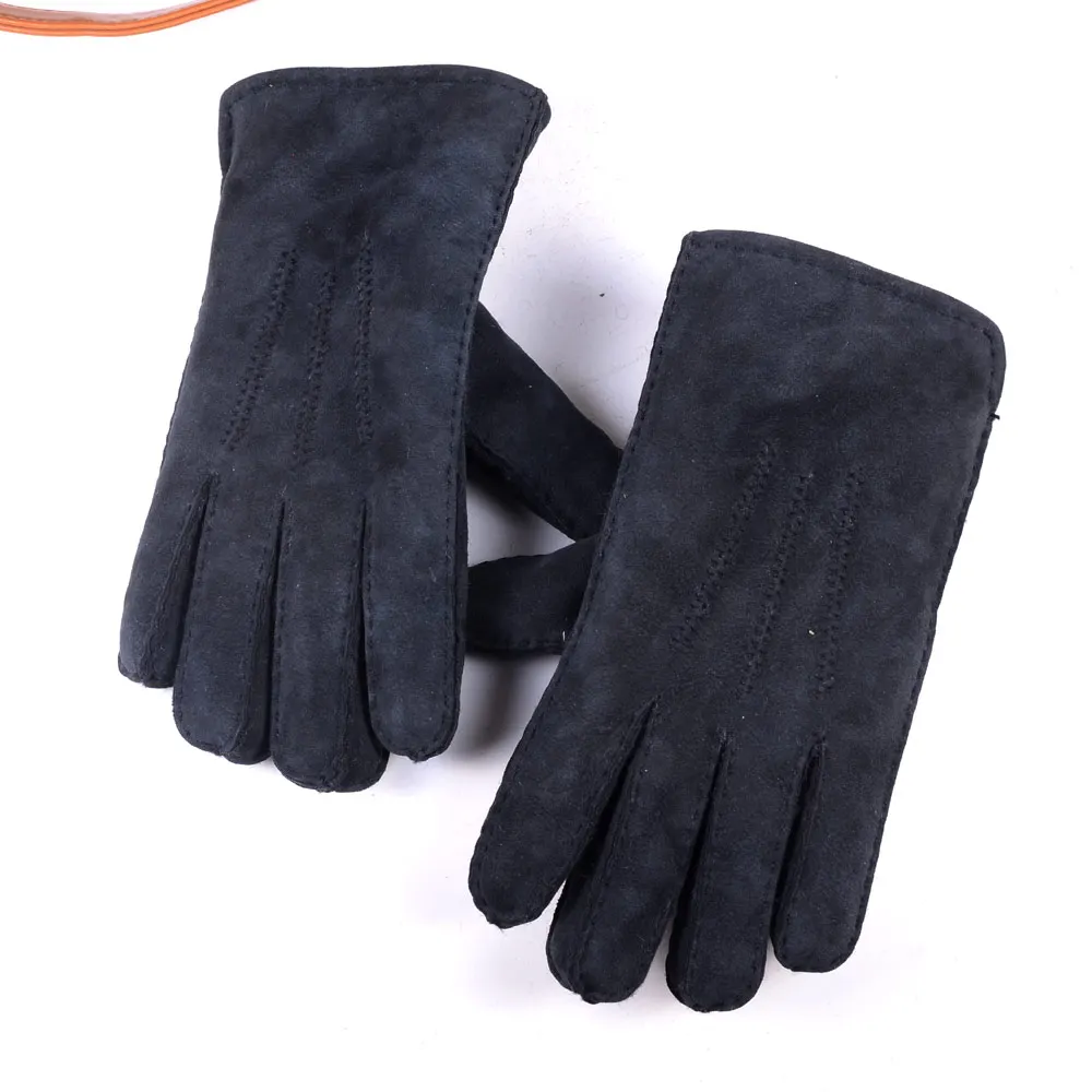 Men's 100% Genuine Fur Shearling Real Leather Sheepskin Thicker Winter Warm Short Gloves