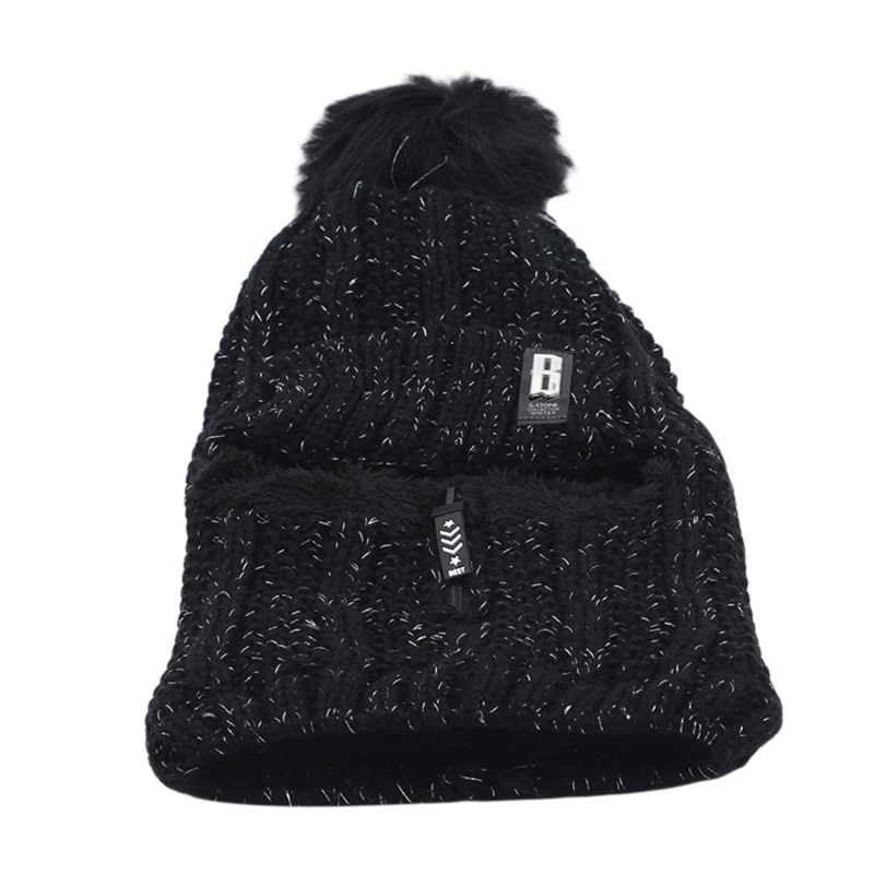 Женская вязаная Лыжная шапка набор шапки для женщин ветрозащитная зимняя теплая