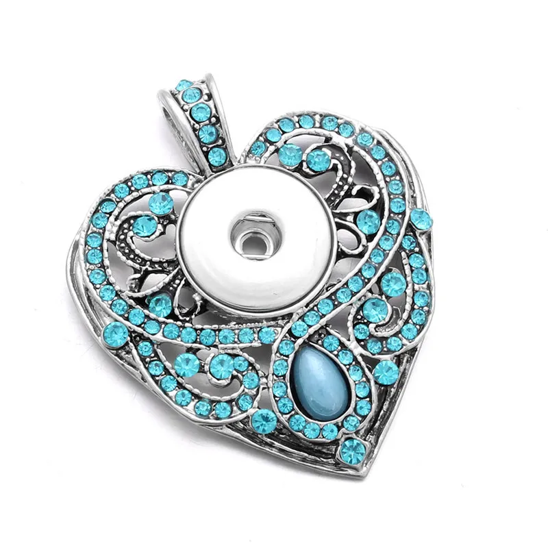DIY украшения с кнопкой из металла синее сердце оснастки ожерелье Подходит 18 мм
