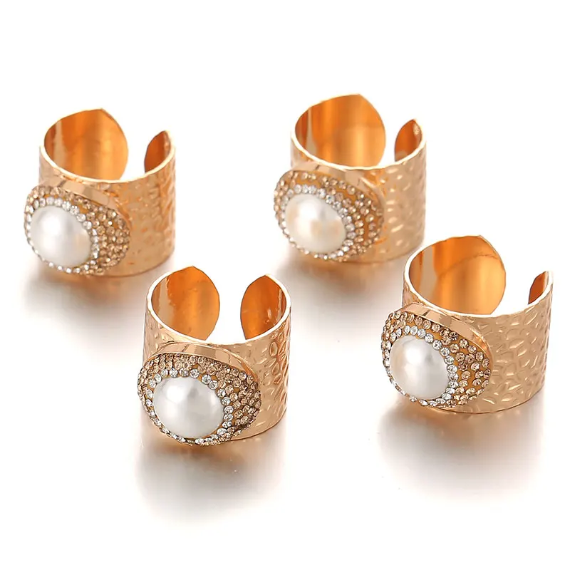

Micro Inlaid Rhinestone Pearl Bridal Finger Knuckles Ring Plating Gold Color Friendship Engagement Wedding Rings