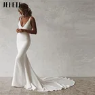 Женское атласное платье-Русалка JEHETH, мягкое платье на тонких бретельках с V-образным вырезом и пуговицами, свадебное платье