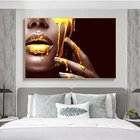 Черные женские уход за кожей лица с золотой жидкость холст настенные картины художественные плакаты и принты в африканском стиле Арт холст картины без рамки