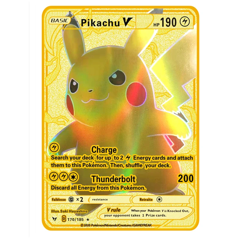 

Pokemon Gold Card Metal Card Game Anime Battle Pokemon Gold HP English Kaarten Charizard Pikachu Action Collection Child Toys