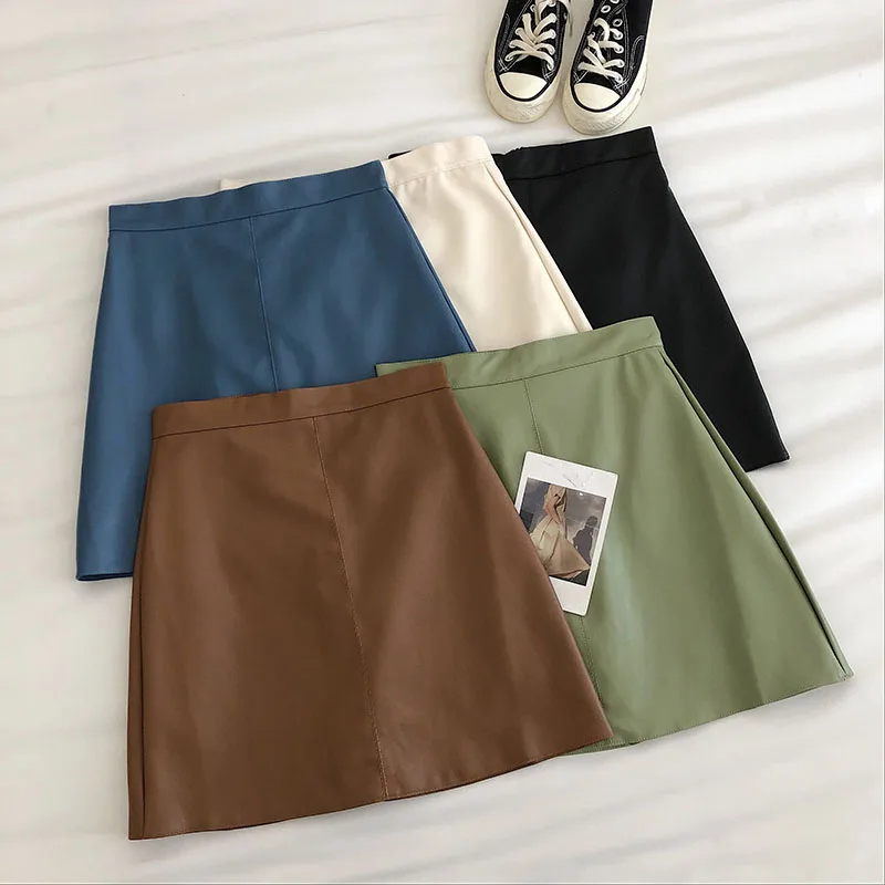 Женская модная трапециевидная мини юбка из искусственной кожи на осень и зиму