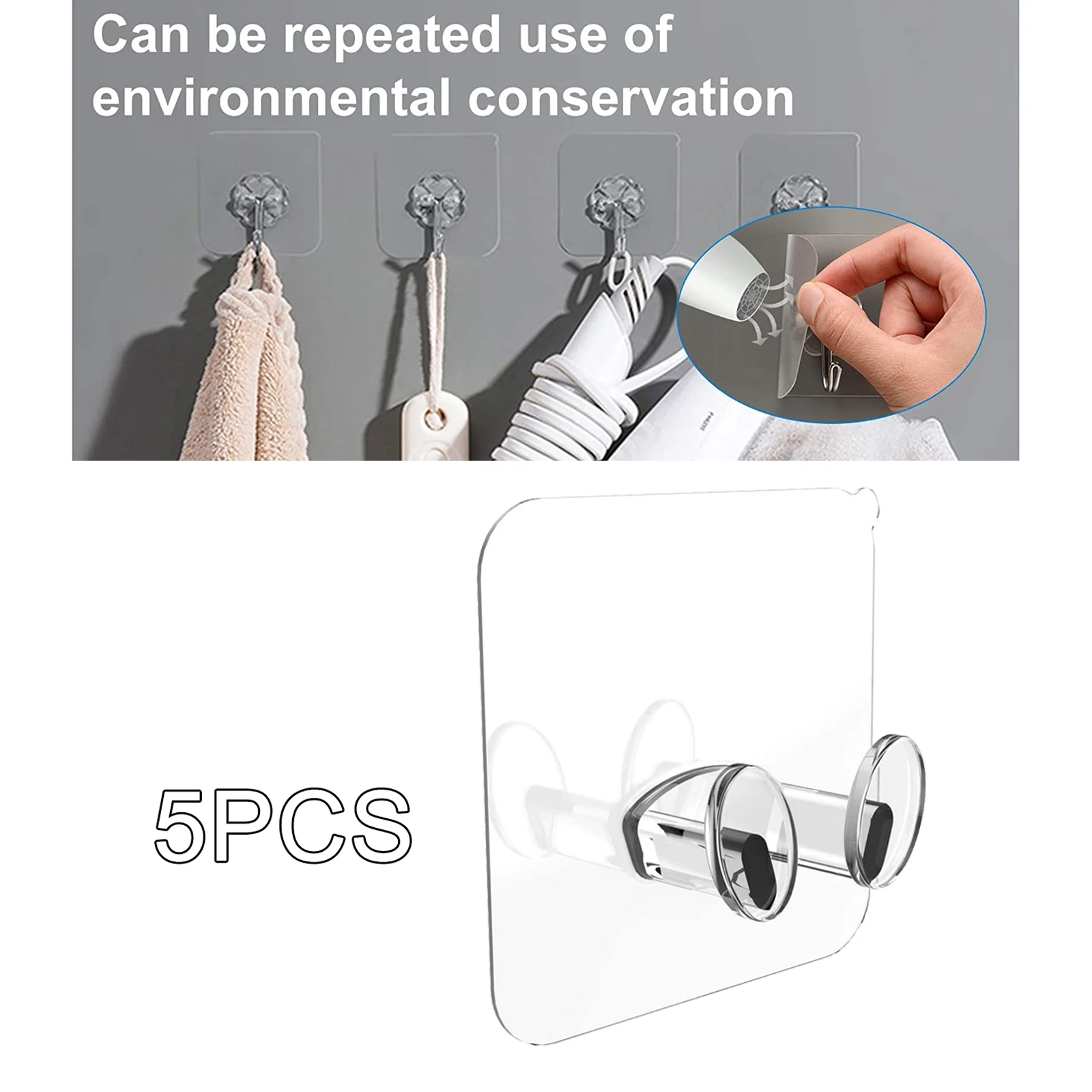 

5pcs Adhesive Kitchen Wall Hook Hanger Strong Transparent Wall Storage Sucker For Kitchen Bathroom Bedroom Hooks