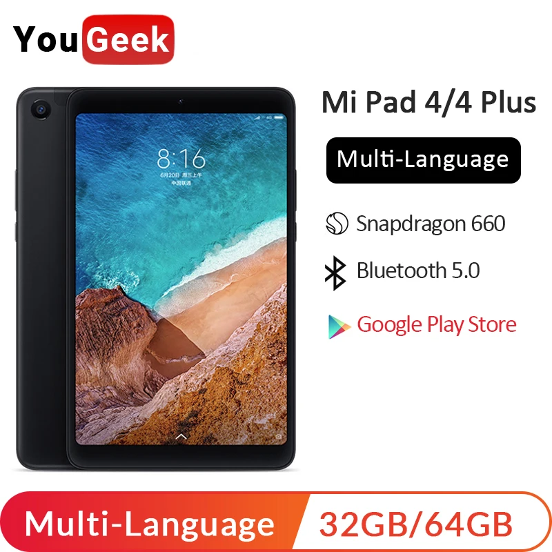 Планшет Xiaomi mi Pad 4 mi Pad 4 Plus, 8 дюймов, 10,1 дюймов, Восьмиядерный процессор Snapdragon 660, большой экран, 1920*1200, Мп+ Мп, 4G, планшеты на базе Android