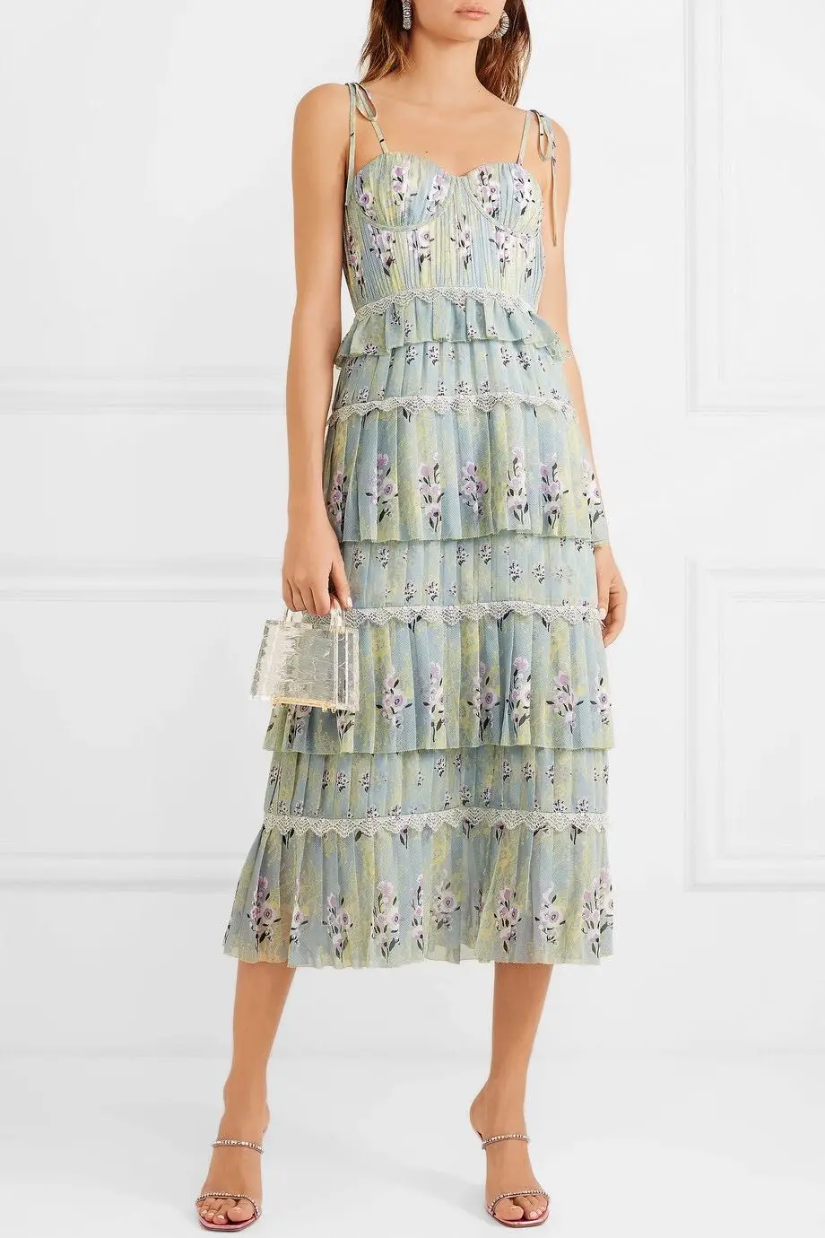 2019 осеннее Новое поступление платье миди с цветочным принтом на