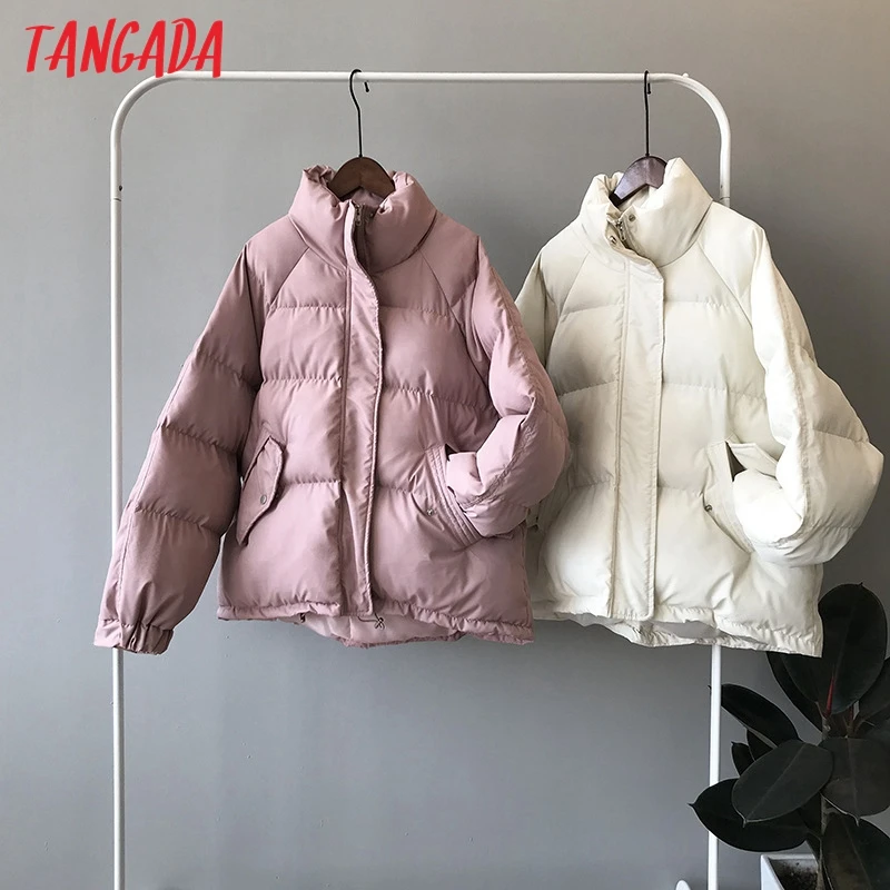 

Tangada Women Solid Pink Thick Oversize Parkas 2020 Winter Female Zipper Pocket Warm Loose Coat Overcoat ASF67