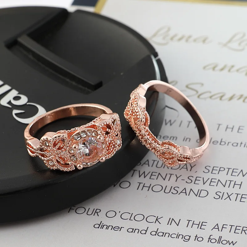 Циркон кольца блестящие украшения Rosegold два свадебные аксессуары наборы для
