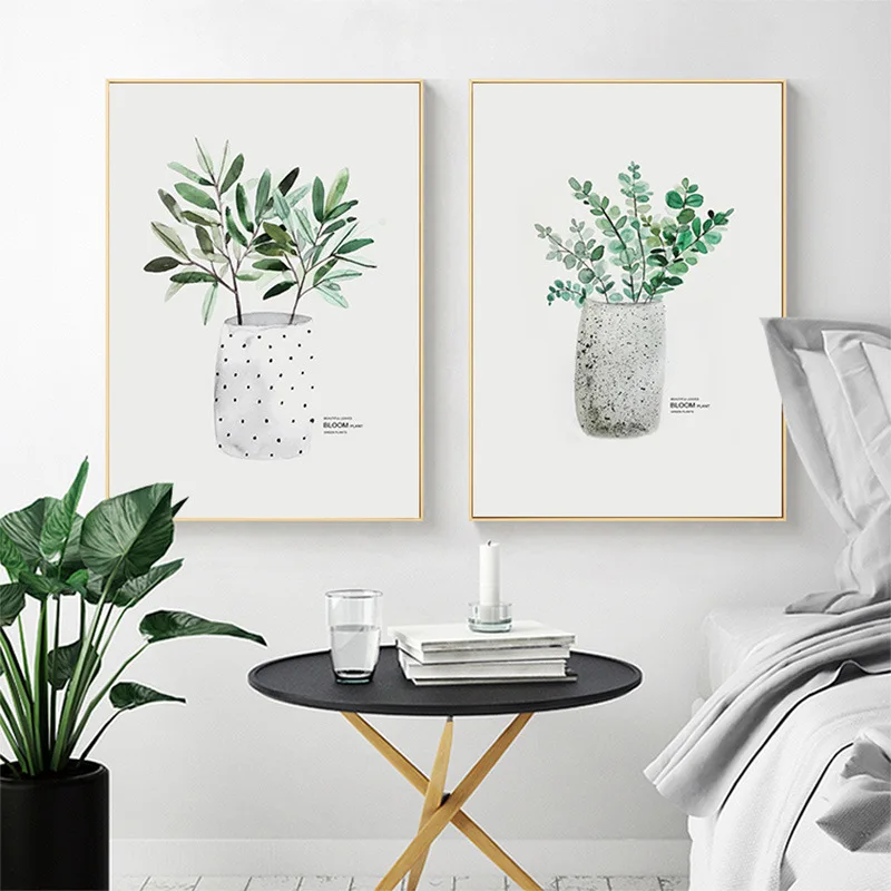 

Living Room Decoration Minimalist Watercolor Vase Green Plant Canvas Painting Picture for Modern Home Art Poster Wall Art Print