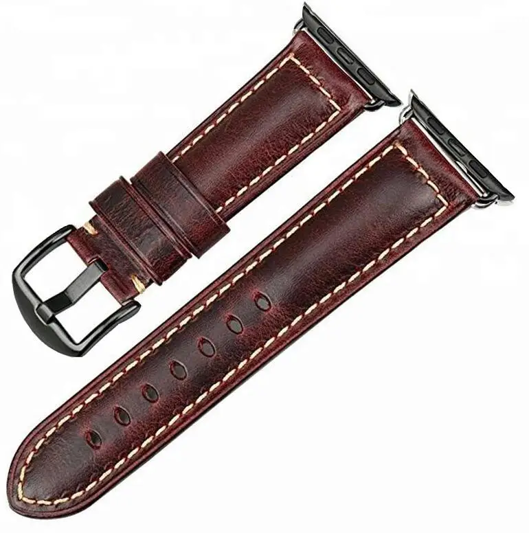 wine red with black Коровья кожа, воск, натуральная кожа, ремешок для часов Apple watch, 42 мм, 38 мм, серия 4-1, iwatch 4, 44 мм, 40 мм, Ремешки для наручных часов, браслет для часов - Цвет ремешка: wine red with black