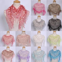 fashion lace tassel scarf thin sheer triangle scarf women hollow out floral scarves shawls shawl elegant see through red pink