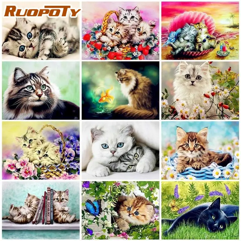 

RUOPOTY 60x75cm Paint By Numbers Cat Animals DIY Set of Acrylic Paint For Painting By Number drawing on canvas 40*50cm