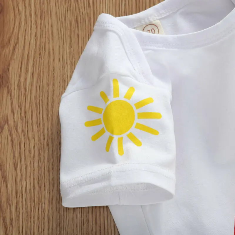 Летняя одежда для новорожденных мальчиков и девочек Комбинезон с радугой