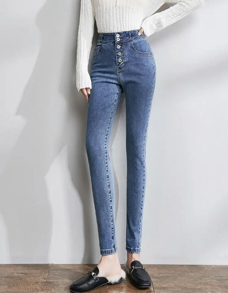 

ZHISILAO Vintage Five Buttons High Waist Pencil Jeans Women Plus Size Slim Fit Stretch Skinny Denim Pants Autumn 2020 Black
