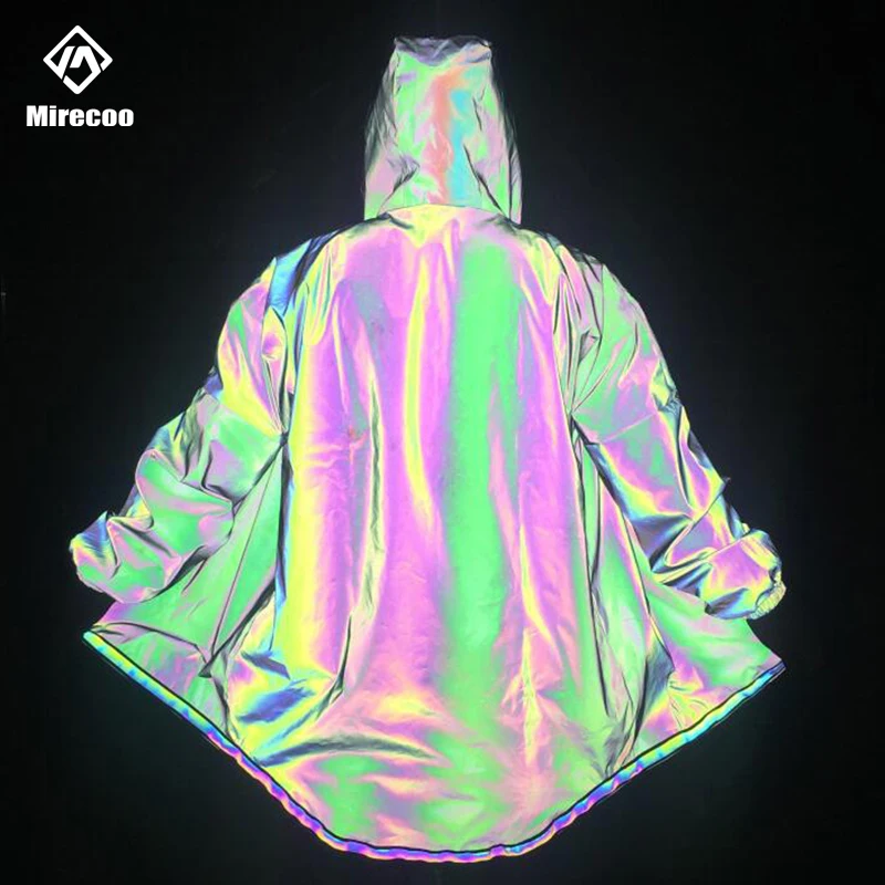 Тренчкот светоотражающий мужской длинная Асимметричная ветровка радужного