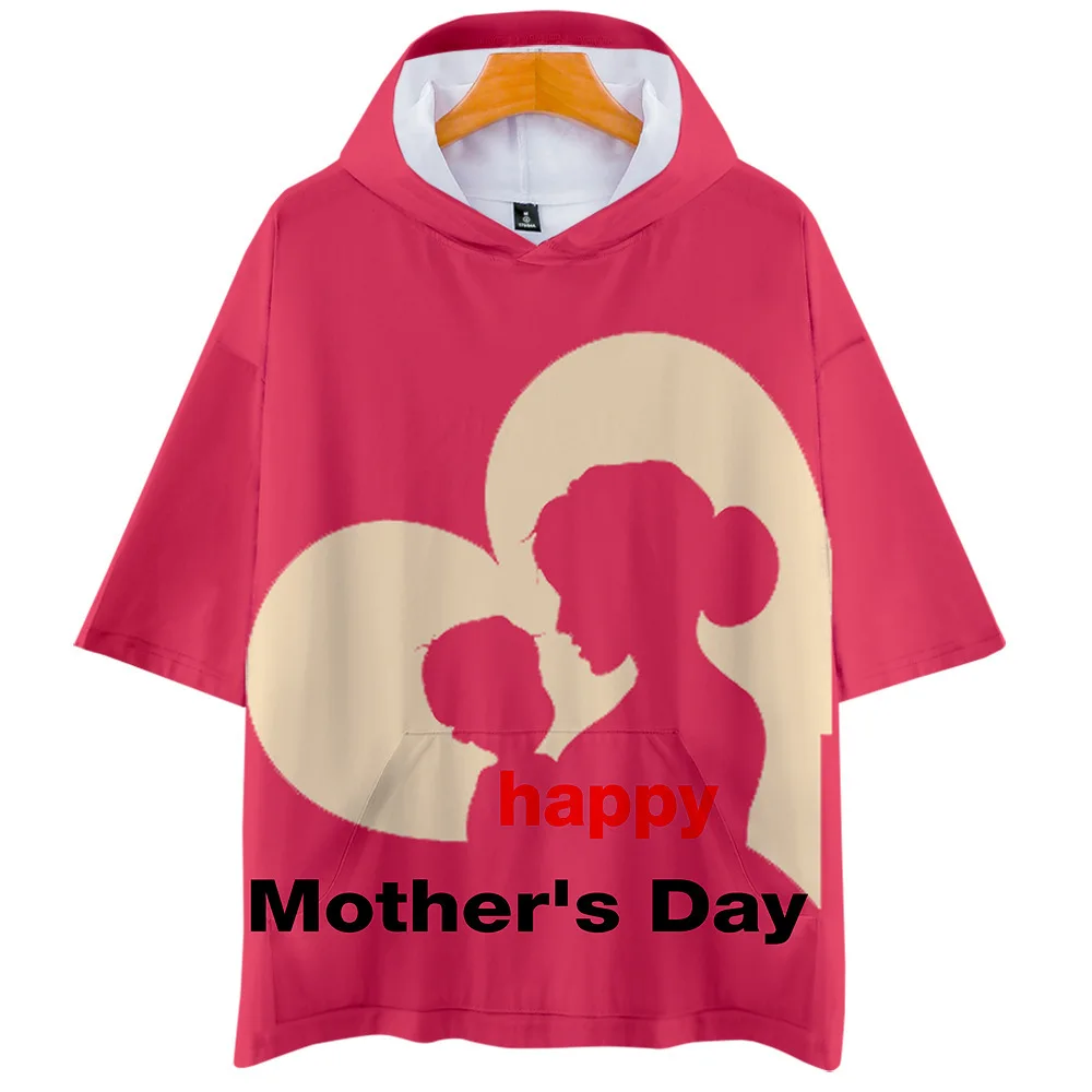 

2021 Eucosm Mother's Day Multilingual Cartoon 3D Printed Men's and Women's Hooded T-shirt Y2k Aesthetic Children's Clothes