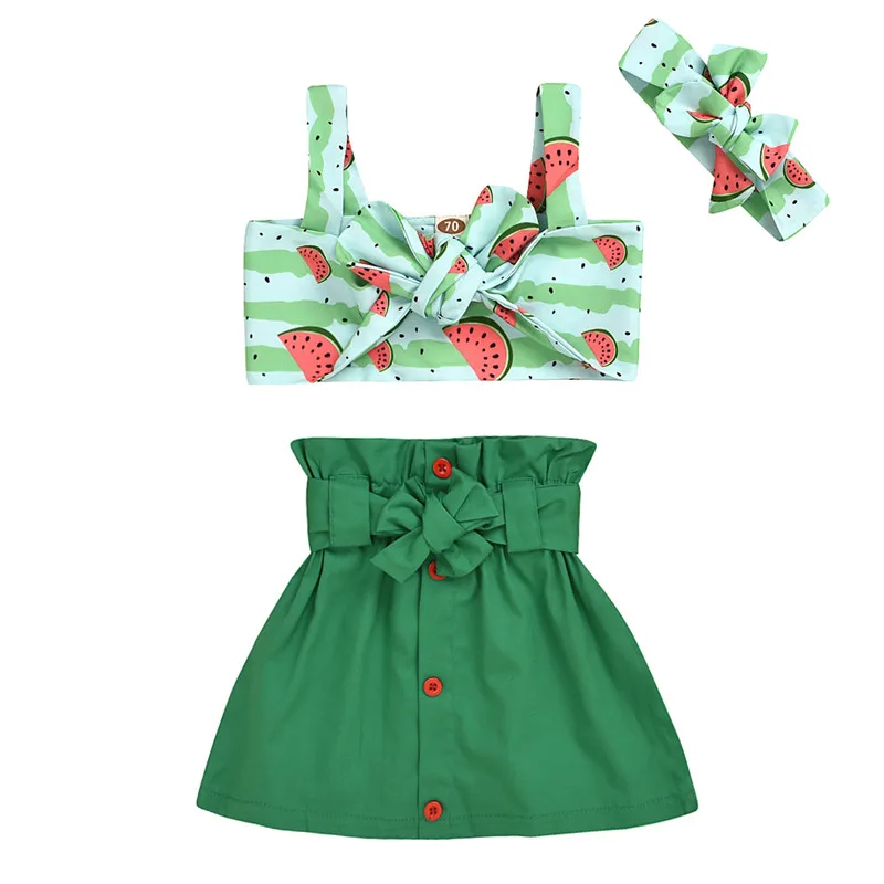 Летний кроп топ с рисунком женских фруктов 3 предмета короткие юбки повязки на