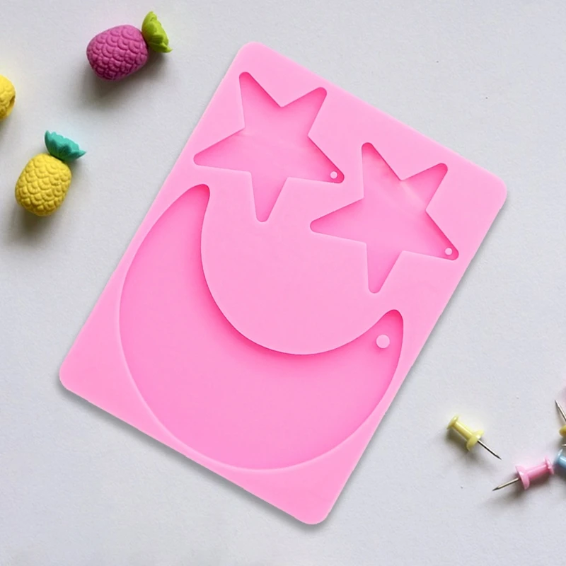 

Keychain Epoxy Resin Mold Shiny Star Moon Shape Keyring Pendant Silicone Mould
