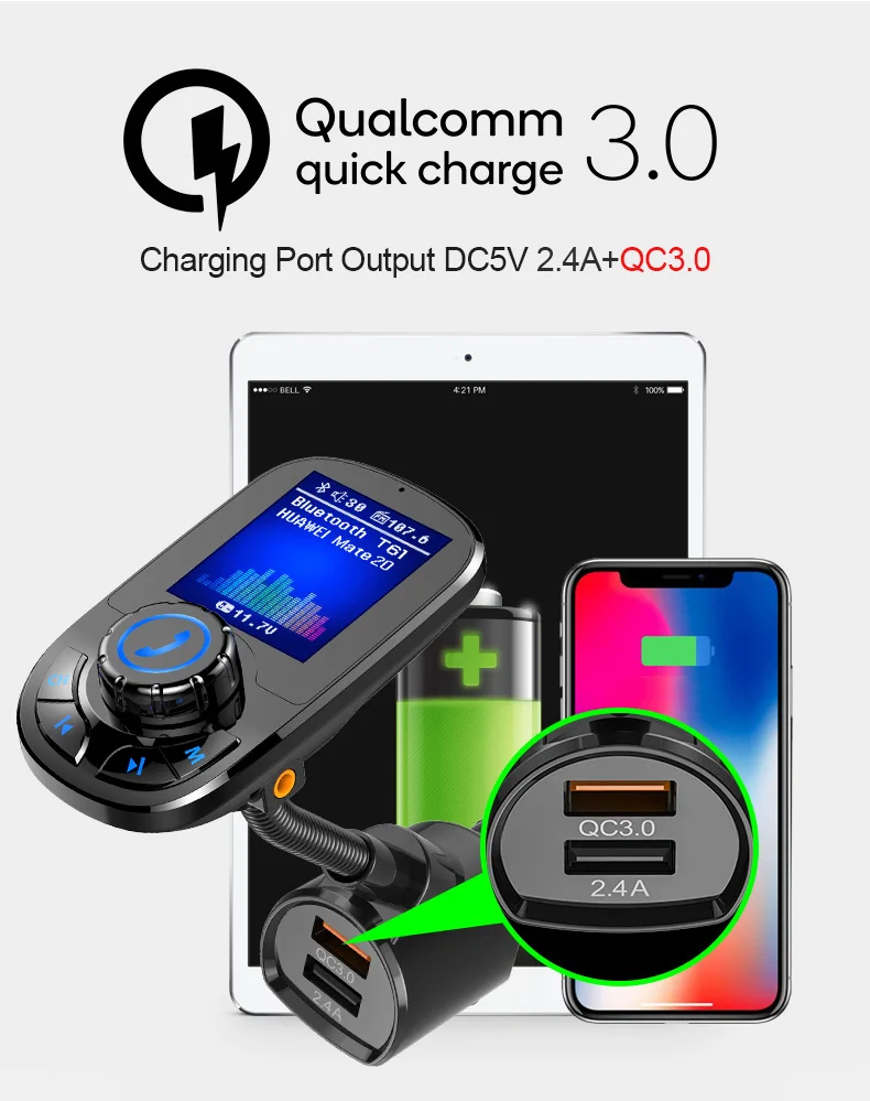 Автомобильный MP3 плеер JINSERTA Bluetooth 5 0 приемник FM передатчик двойной USB QC3.0 зарядное