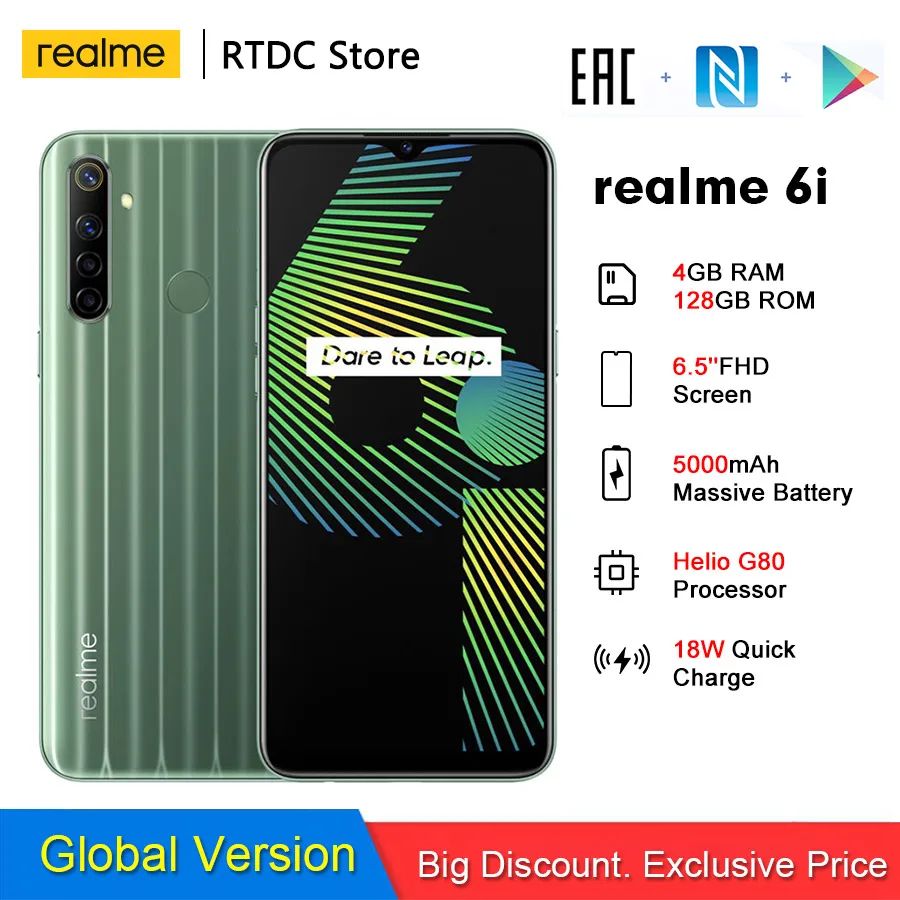 Realme 6i 6 я RMX2040 5 &quotFHD + 4 Гб 128 Android 10 мобильного телефона 48MP Восьмиядерный процессор