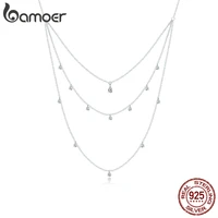 bamoer little daisy adjustable necklace for women 925 sterling silver cz three layer necklace 2020 new mode necklace scn429