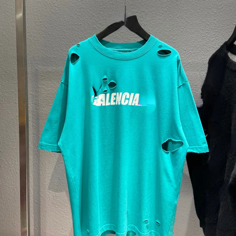 

Men Women T Shirt PARIS 1:1 Quality Fuzzy Subtitle Art Hole T-shirt Vintage Jersey 100% Cotton T Shirts Clothing with Packing