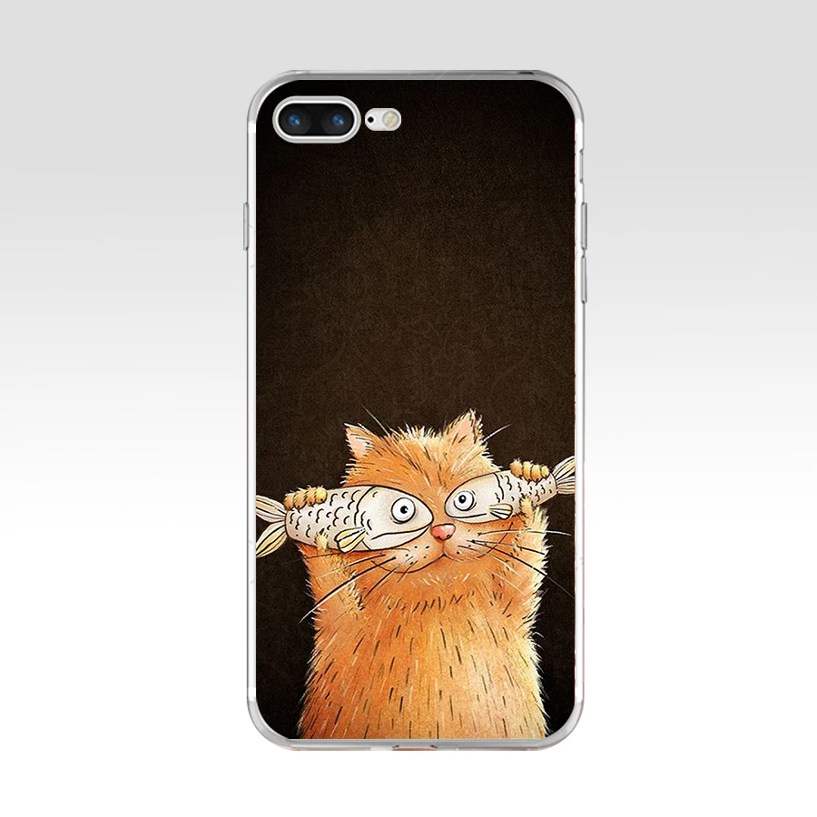 14aa art cat gift soft silicone tpu cover phone case for iphone 6 6s 7 8 plus case free global shipping