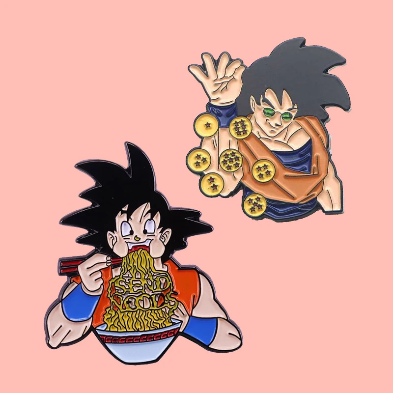 DBZ забавная эмалированная брошь в виде лапши Гоку значок отворот булавки сплав