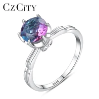 czcity genuine 925 sterling silver rainbow fire mystic topaz solid ring for women jewelry gift fine jewelry engagement ring