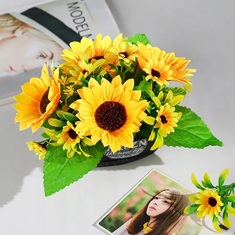 Букет подсолнухов Шелковый цветок высокого качества искусственный в горшке