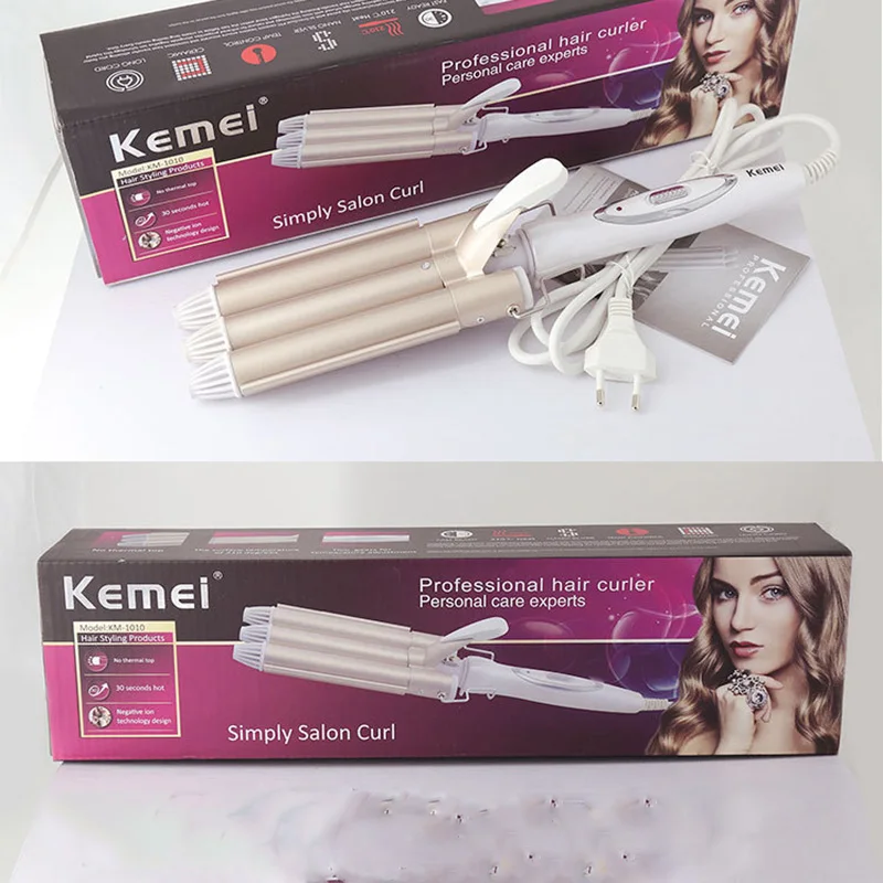 

Kemei Professional Curling Iron Ceramic Triple Barrel Hair style Hair Waver Styling Tools 110-220V Hair Curler Electric Curling