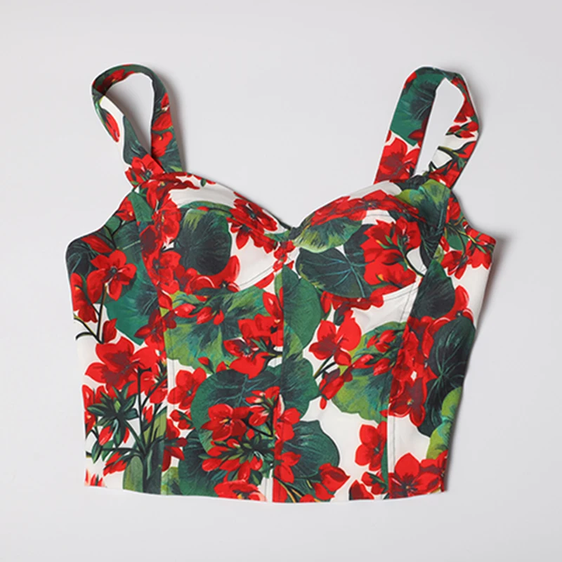 Женский костюм с принтом гортензии SEQINYY красный из тонкой кофты эластичным