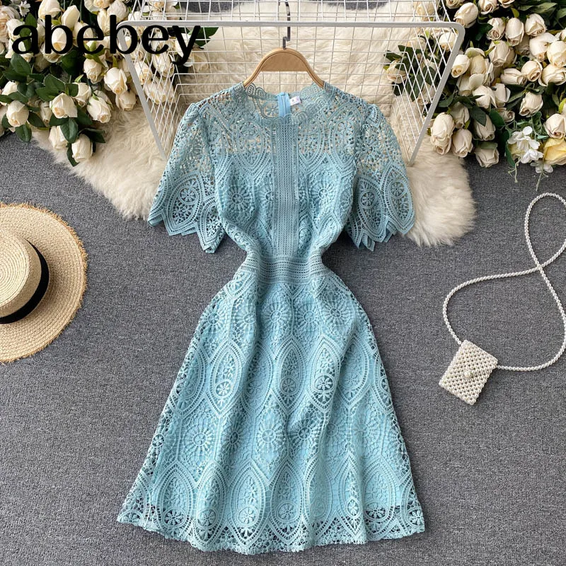 

Women Retro Print Dress Design Lace Short Sleeve A-line Dress Summer Casual Streetwear Midi Dress