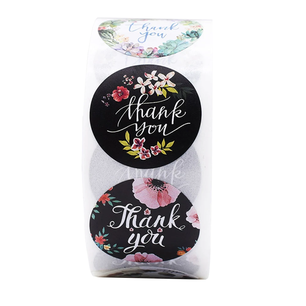 

500 pcs 4 Different Patterns Garland Roll Package Thank You Sealing Sticker Envelope Gift Decoration Sticker Sticker Label