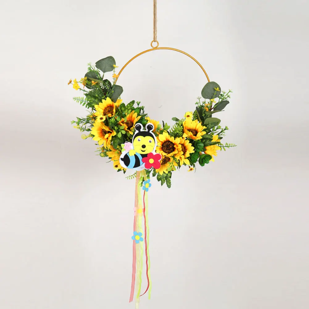 

Bee Day Wreath Artificial Sunflower Garland Hanging Ornament Decoration Simulation Garland For Home Front Door Wall Window