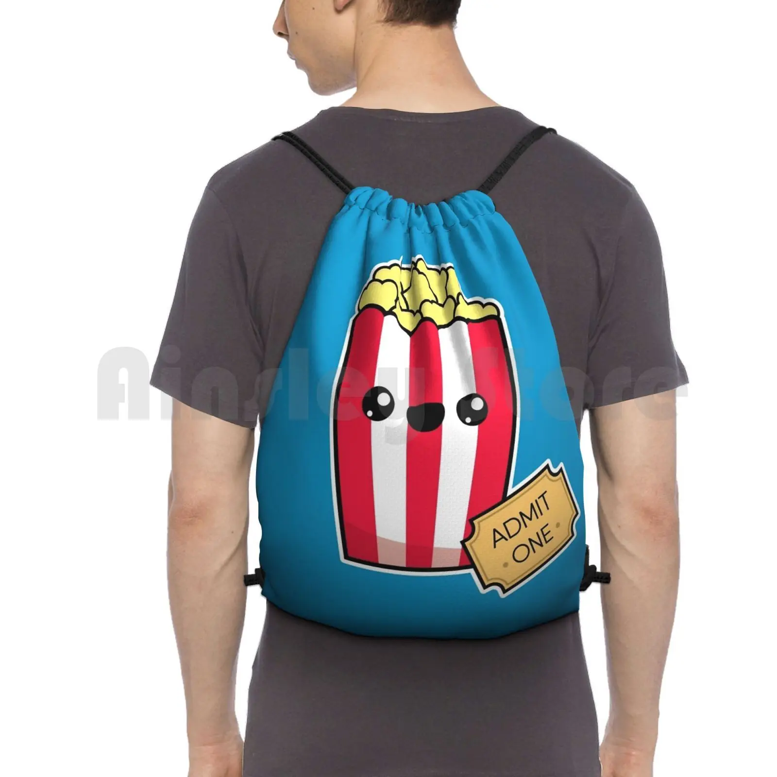 

Movie Night Backpack Drawstring Bag Riding Climbing Gym Bag Movie Theater Popcorn Pop Corn Movies Theaters Food Candies