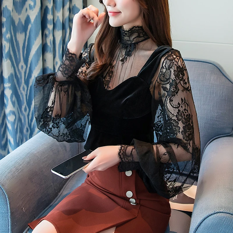 женская блузка рубашка сексуальный черный топ Blusas mujer de moda 2018 осень зима новый