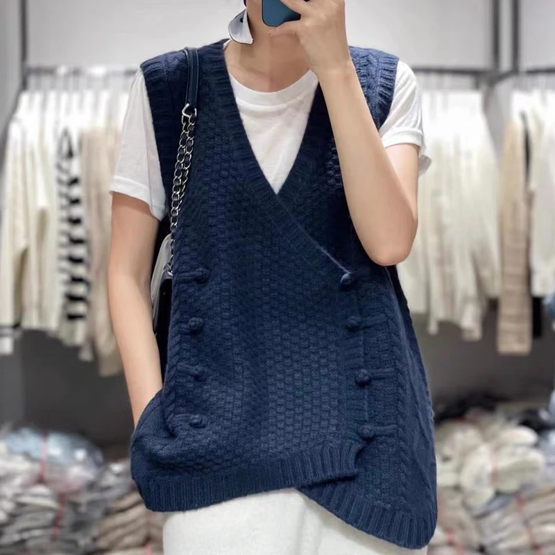 Женский жилет с V-образным вырезом мягкий свободный Трикотажный из 2022-ной шерсти