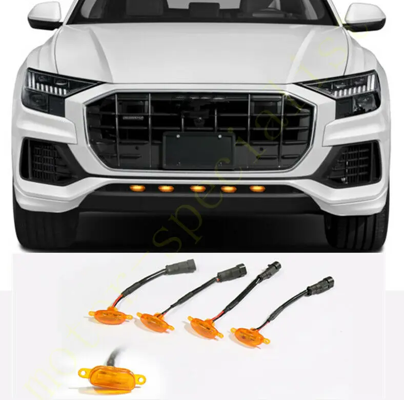 Fit For Audi Q8 2019-2021 LED Car Front bumper Grille LED Yellow Light Raptor Style Light Kit Decor W/ Wire Speed