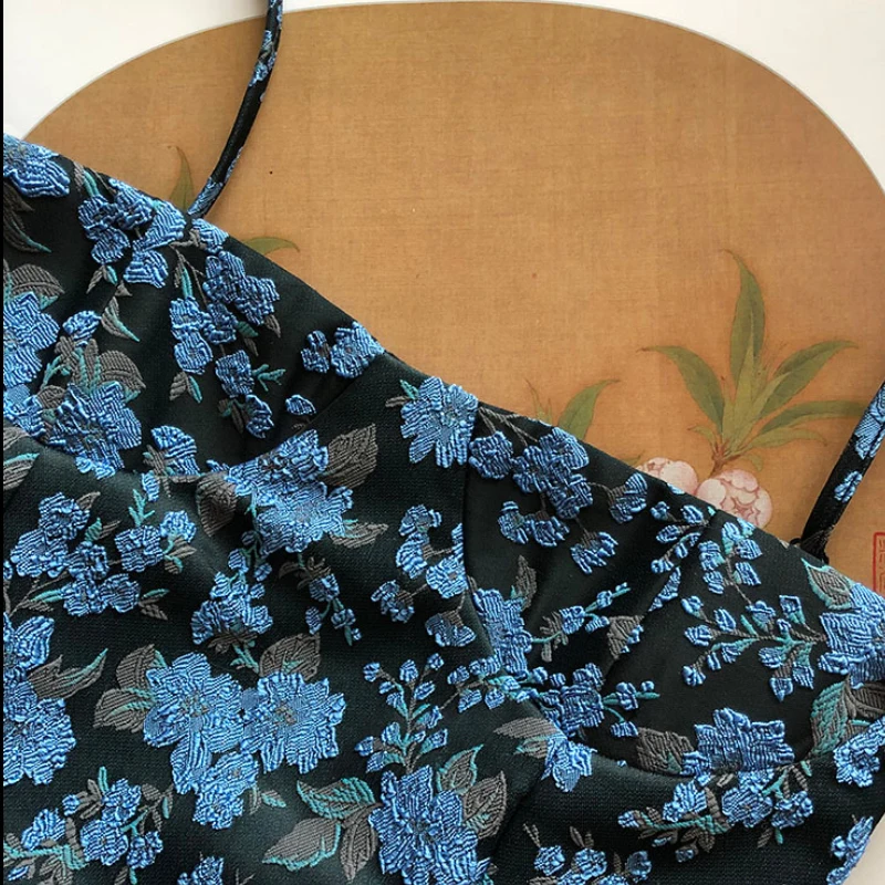 

2021 Side Split Sundress Clothes Retro Fashion Chic Floral Print Sleeveless Sexy Backless Spaghetti Strap Woman Dress Za022