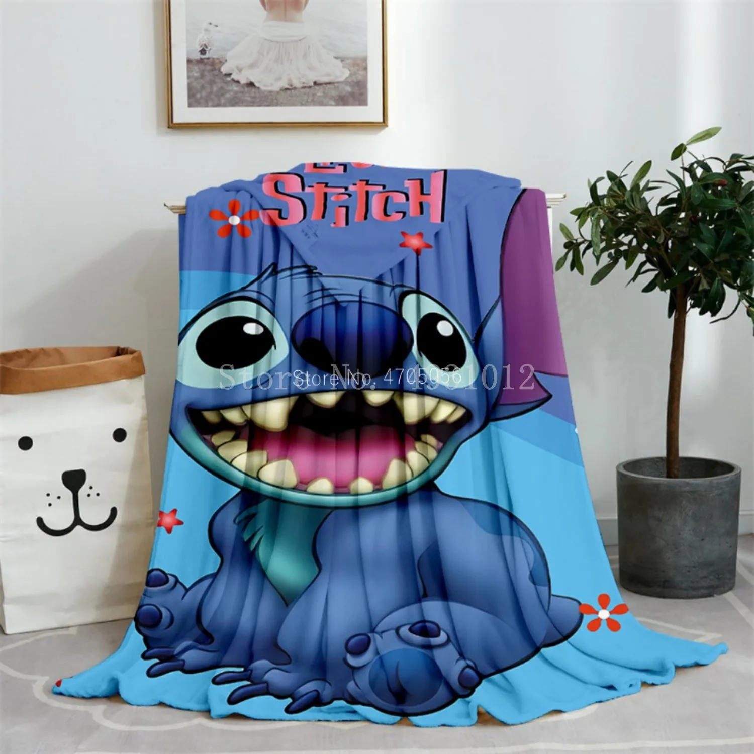 

Blue Lilo & Stitch Anime Blanket Plush Flannel Decoration Throw TV Blankets Bedspread for Children Boy Girls Summer Blanket
