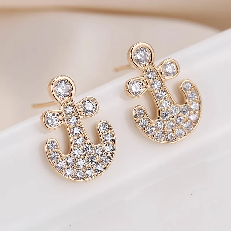 

DE163 Fashion Delicacy Beautiful 4A Zircon Cartoon Pirate Anchor Ear Stud GIRL'S Gift Party WOMEN'S Jewelry Earrings 2021
