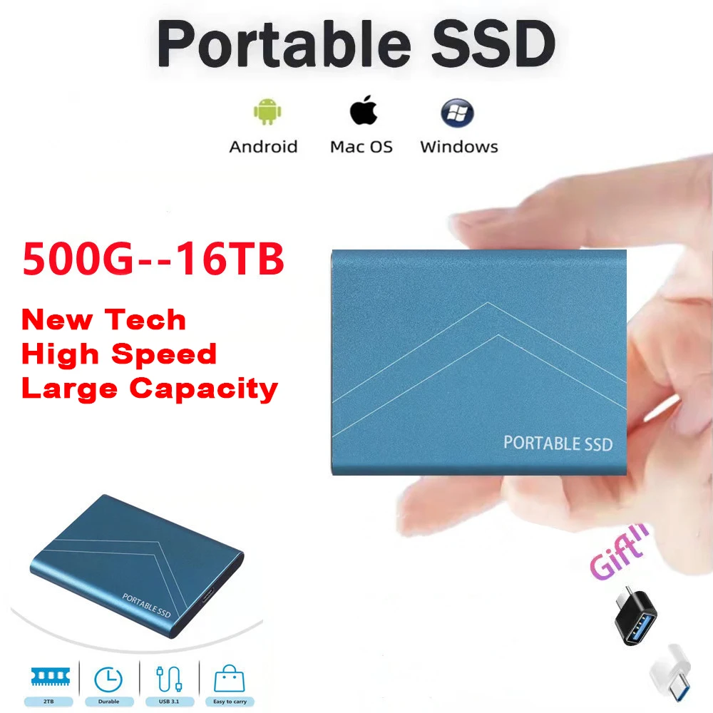 

2 ТБ внешний портативный твердотельный жесткий диск USB 3,1 Typc-C SSD высокоскоростное хранилище для Android IOS Windows iPad Tablet Laptob