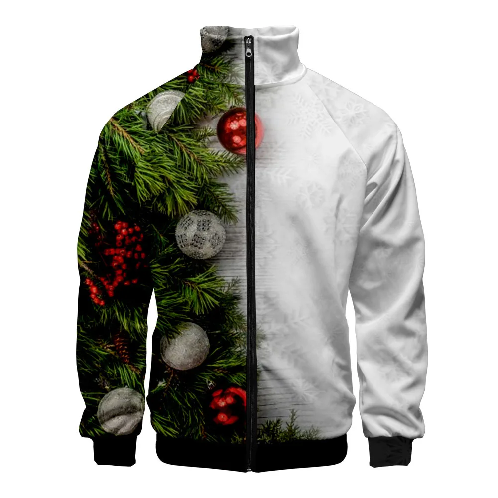 

2021 New Fashion Style Christmas Festival 3D Color Printing Men's And Women's Standing Collar Zipper Hoodies